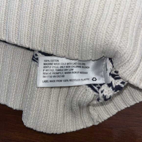 Merona Pullover Sweater Men's XL Ivory Nordic Fair Isle Ski Holiday Cotton - Picture 3 of 6